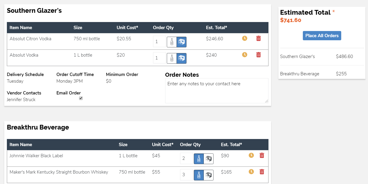 How do I place orders with vendors?